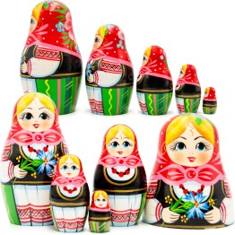 Белорусская матрешка в национальной одежде с букетом васильков, набор 5 шт