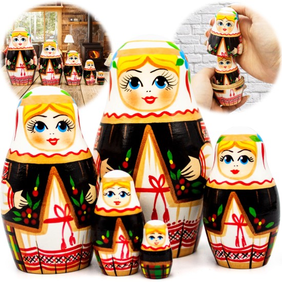 Белорусские матрешки в жилетке с вышивкой, для декора дома в традиционном стиле, набор 5 шт