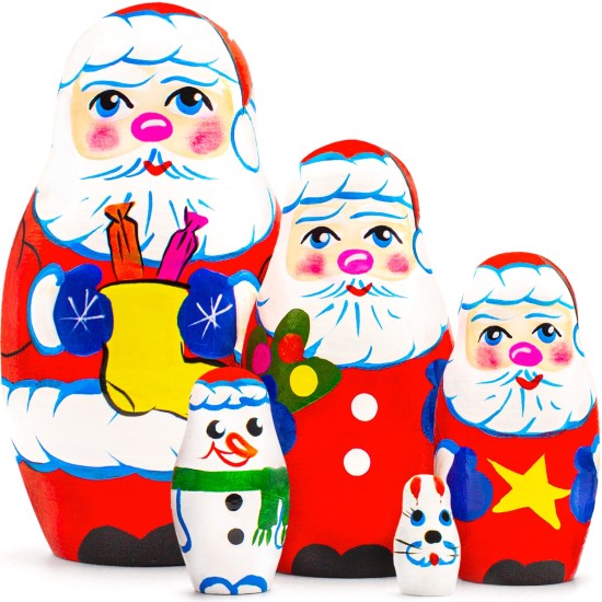 Матрешки Санта Клаус для новогоднего декора (набор 5 шт)