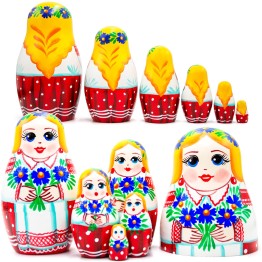 Белорусская национальная матрешка с васильками в руках, набор 6 шт