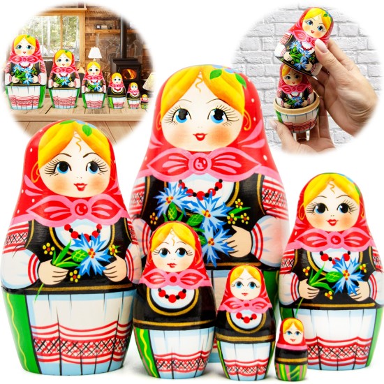 Белорусская традиционная матрешка с васильками, набор 6 шт