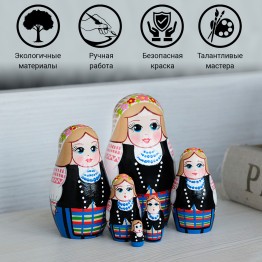 Матрешка в белорусской традиционной одежде со славянским узорами новогрудского региона, 6 в 1