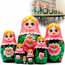 Матрешка в платке и сарафане с цветами сакуры, русские народные игрушки, набор из 7 шт