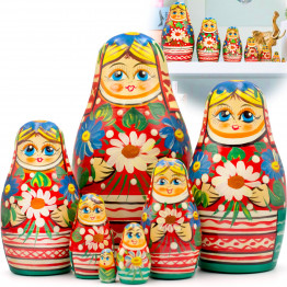 Матрешка девушка с ромашками и васильками в белорусском костюме (набор 7 шт)