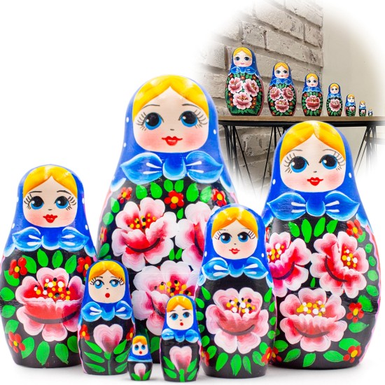Матрешка в сарафане с розами, русские традиционные игрушки, 7 шт