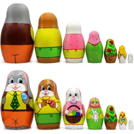Пасхальные матрешки с изображением зайчика, девочки, курицы и яйца, 7 шт