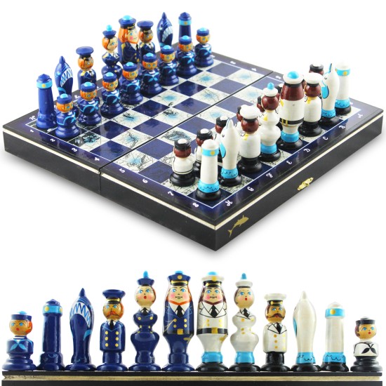 Набор шахмат-матрешек на морскую тематику