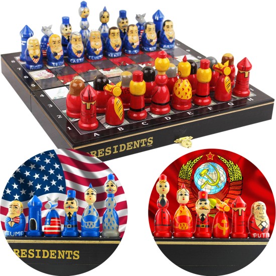 Набор шахмат-матрешек "Мировые лидеры"