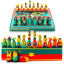 Шахматы на тему «Русские Самовары» в виде матрешек